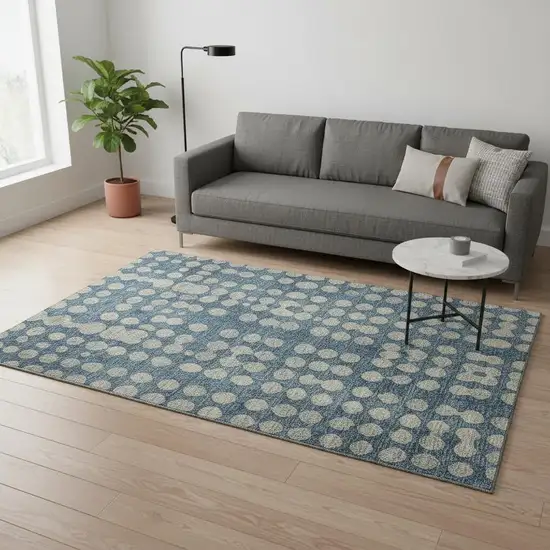 Denim Blue And Beige Polka Dot Washable Area Rug With UV Protection Photo 2