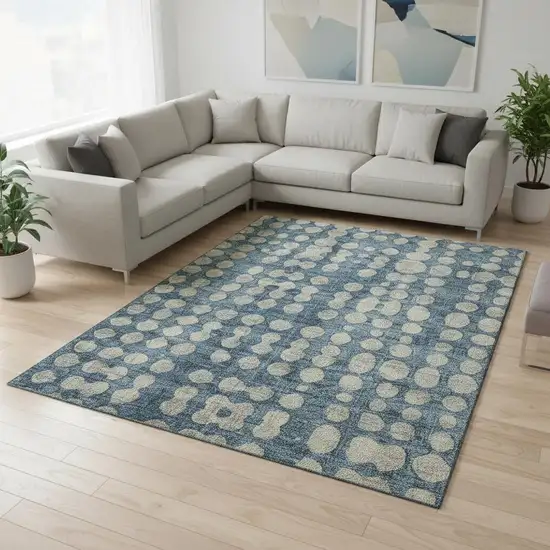 Denim Blue And Beige Polka Dot Washable Area Rug With UV Protection Photo 2