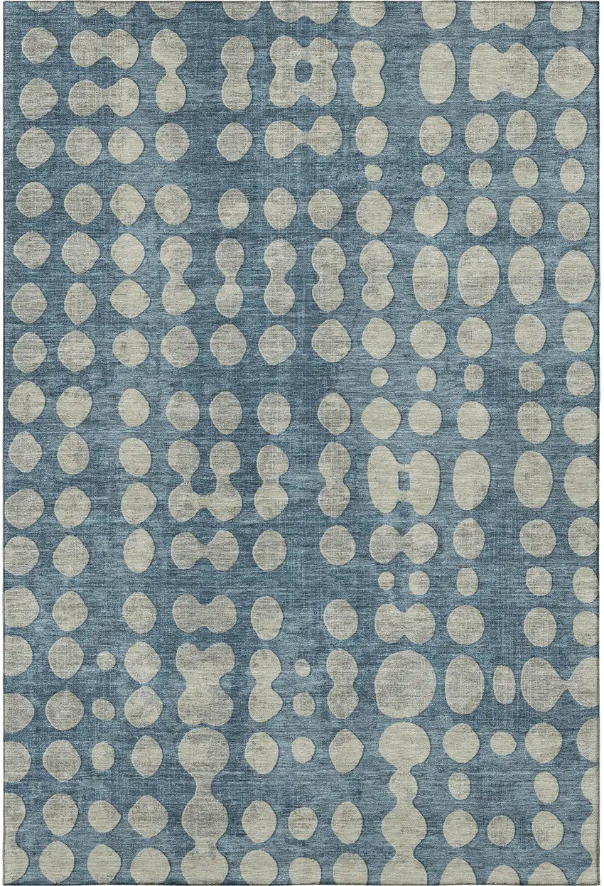 Denim Blue And Beige Polka Dot Washable Area Rug With UV Protection Photo 4