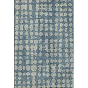 Photo of Denim Blue And Beige Polka Dot Washable Area Rug With UV Protection