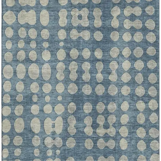 Denim Blue And Beige Polka Dot Washable Area Rug With UV Protection Photo 3