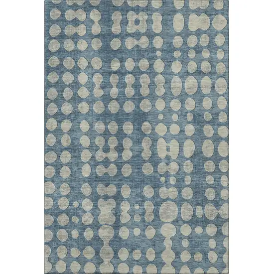 Denim Blue And Beige Polka Dot Washable Area Rug With UV Protection Photo 4