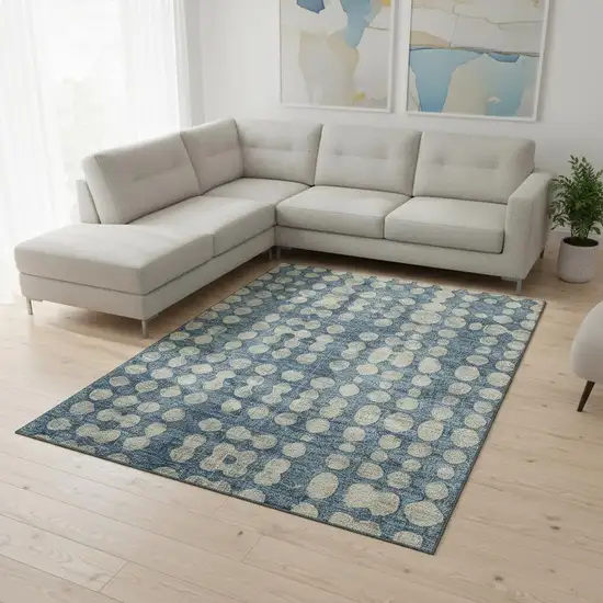 Denim Blue And Beige Polka Dot Washable Area Rug With UV Protection Photo 2