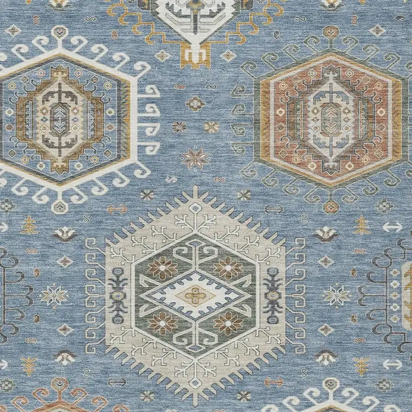 Denim Blue And Beige Tribal Washable Indoor Outdoor Area Rug Photo 2