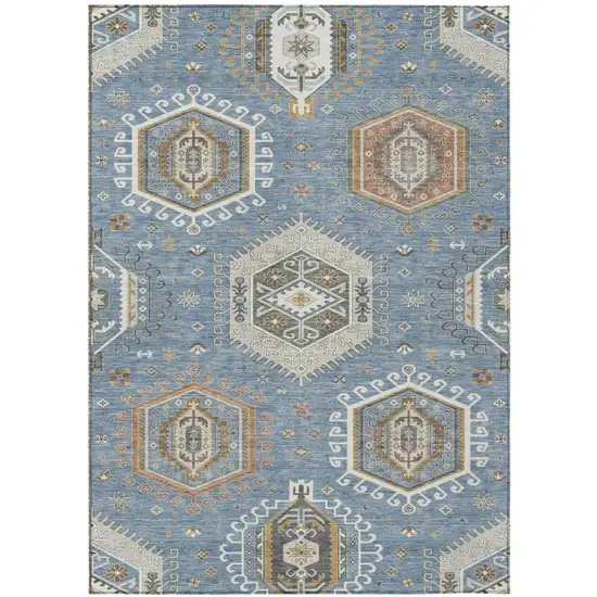 Denim Blue And Beige Tribal Washable Indoor Outdoor Area Rug Photo 1