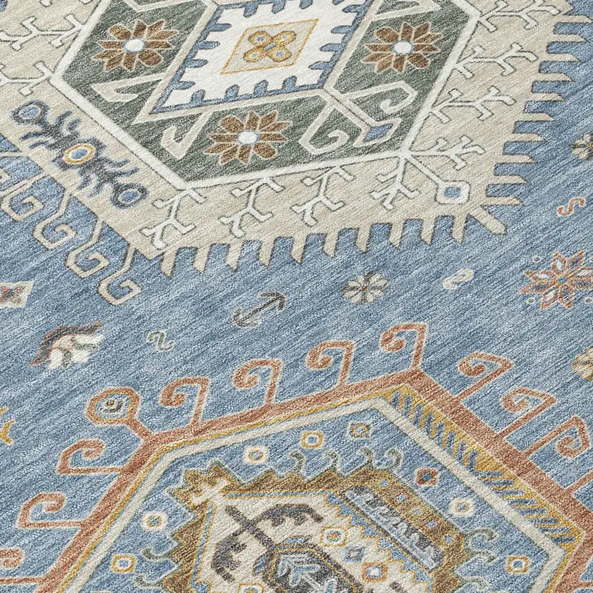 Denim Blue And Beige Tribal Washable Indoor Outdoor Area Rug Photo 4