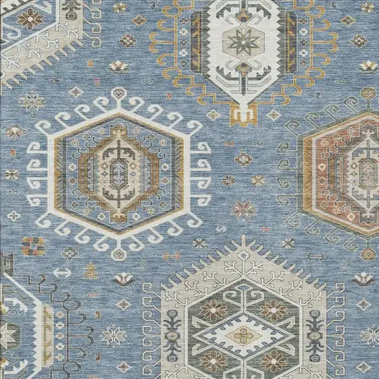 Denim Blue And Beige Tribal Washable Indoor Outdoor Area Rug Photo 2