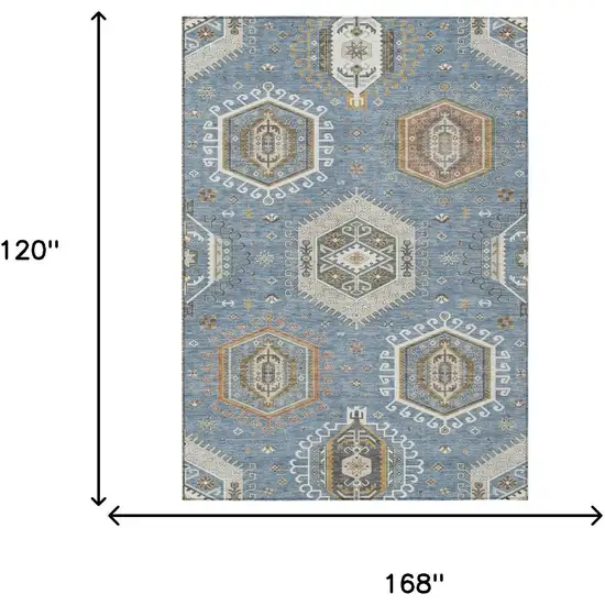 Denim Blue And Beige Tribal Washable Indoor Outdoor Area Rug Photo 5