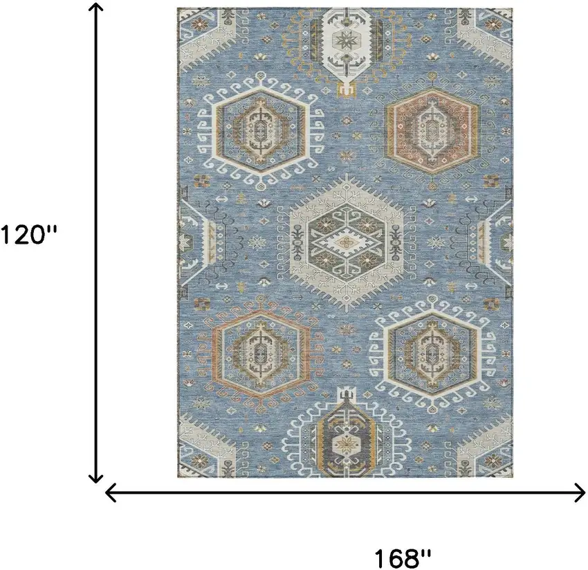 Denim Blue And Beige Tribal Washable Indoor Outdoor Area Rug Photo 5