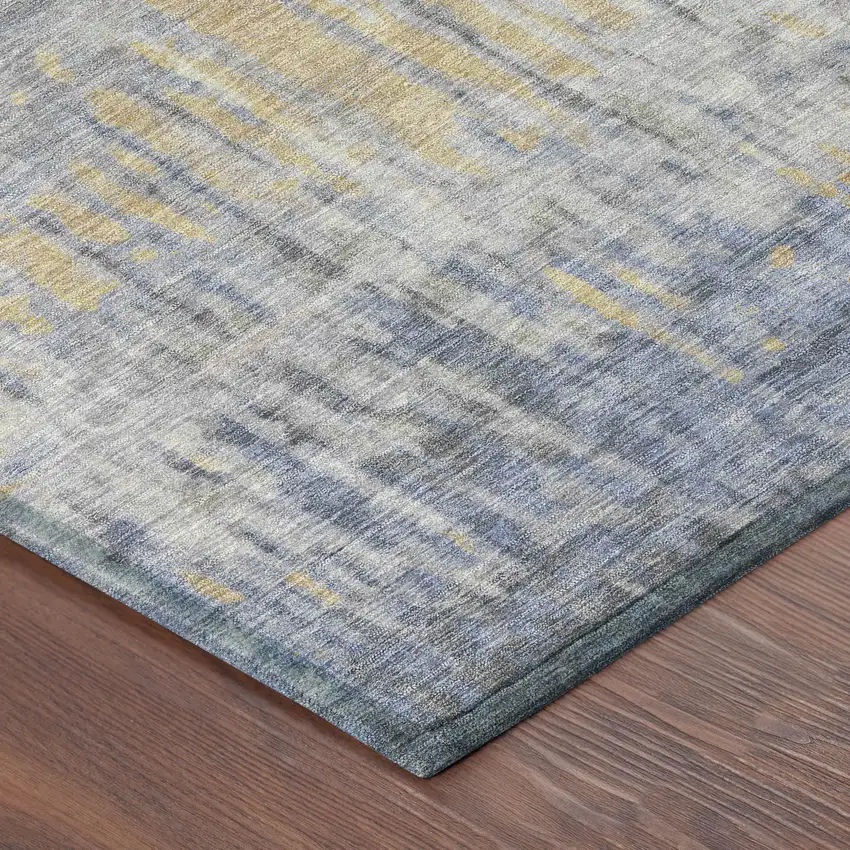 Denim Blue And Blue Abstract Washable Indoor Outdoor Area Rug Photo 8