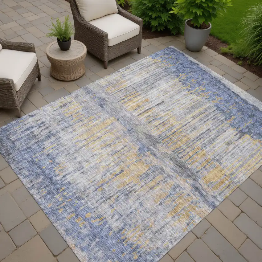Denim Blue And Blue Abstract Washable Indoor Outdoor Area Rug Photo 7