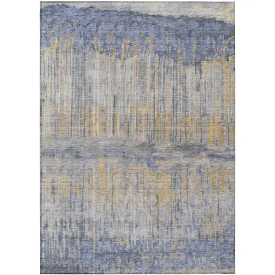 Denim Blue And Blue Abstract Washable Indoor Outdoor Area Rug Photo 1