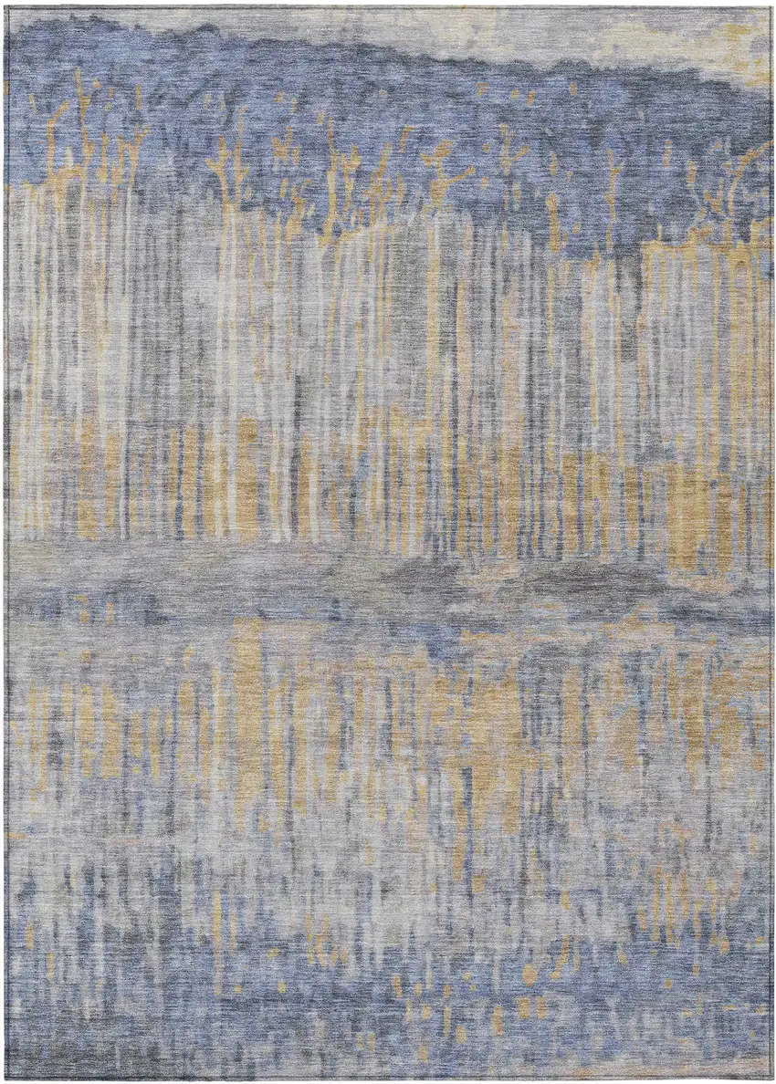 Denim Blue And Blue Abstract Washable Indoor Outdoor Area Rug Photo 1