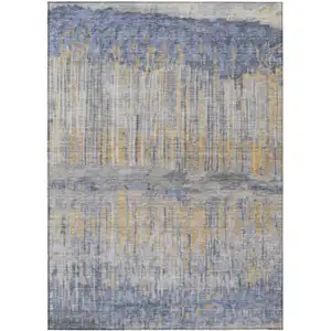 Photo of Denim Blue And Blue Abstract Washable Indoor Outdoor Area Rug