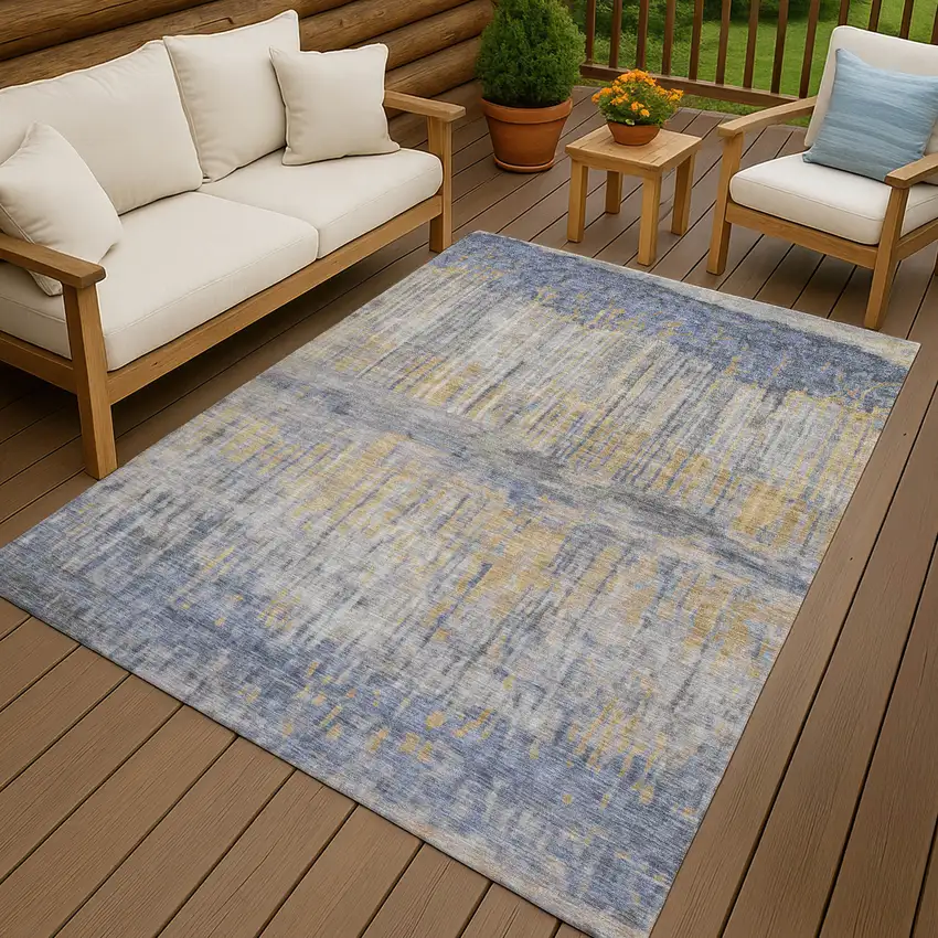 Denim Blue And Blue Abstract Washable Indoor Outdoor Area Rug Photo 4