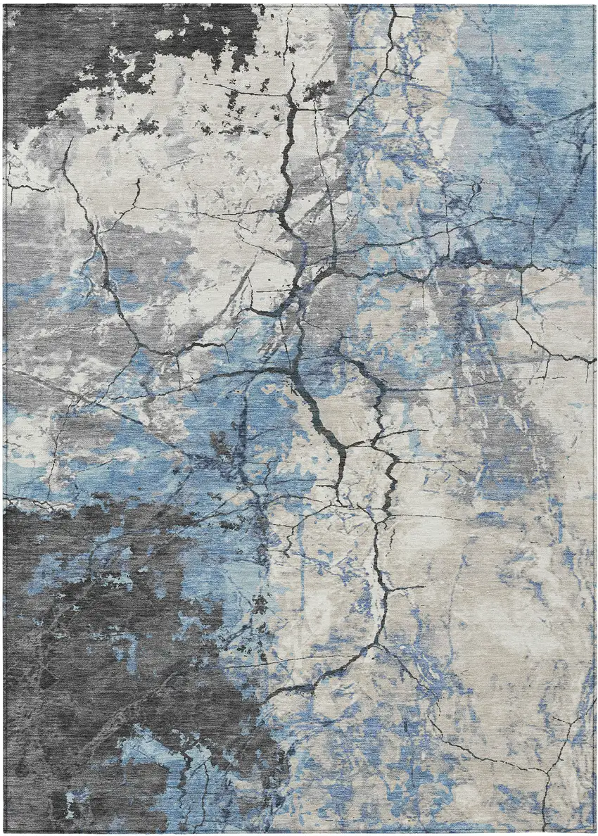 Denim Blue And Blue Abstract Washable Indoor Outdoor Area Rug Photo 1