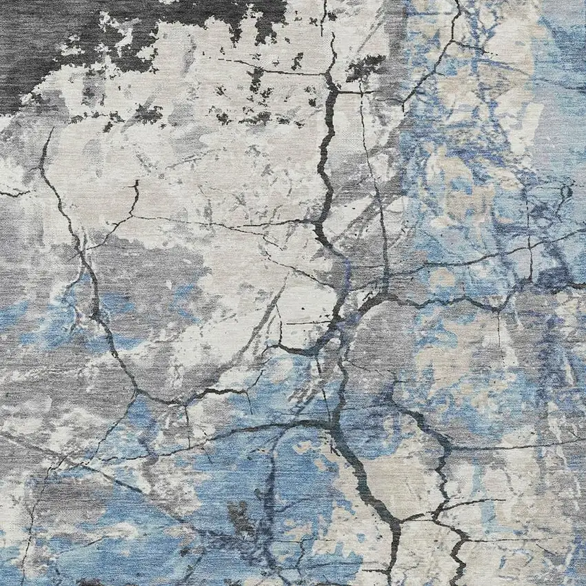 Denim Blue And Blue Abstract Washable Indoor Outdoor Area Rug Photo 2