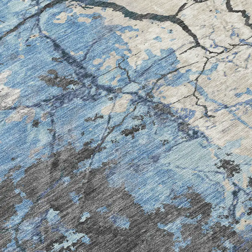 Denim Blue And Blue Abstract Washable Indoor Outdoor Area Rug Photo 9