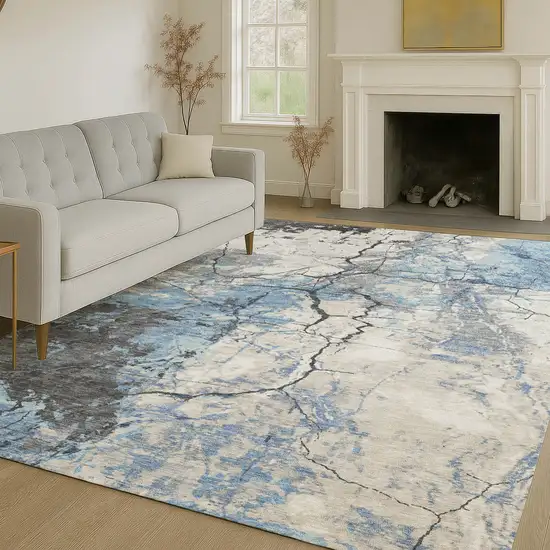 Denim Blue And Blue Abstract Washable Indoor Outdoor Area Rug Photo 6