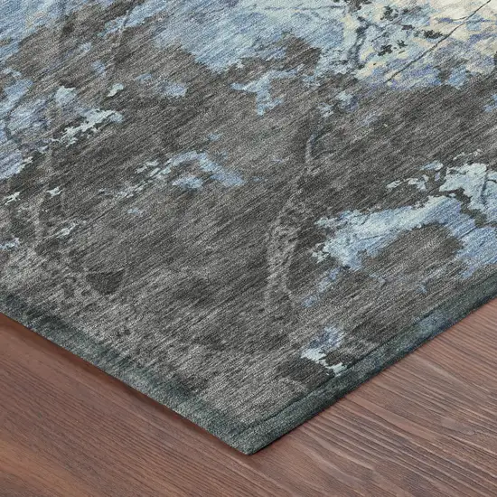 Denim Blue And Blue Abstract Washable Indoor Outdoor Area Rug Photo 8
