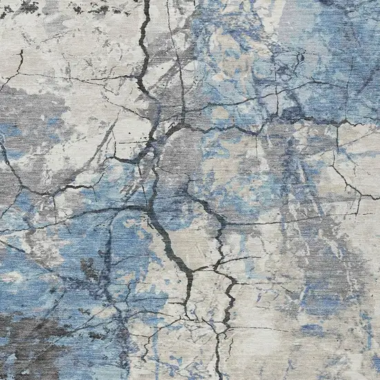 Denim Blue And Blue Abstract Washable Indoor Outdoor Area Rug Photo 2