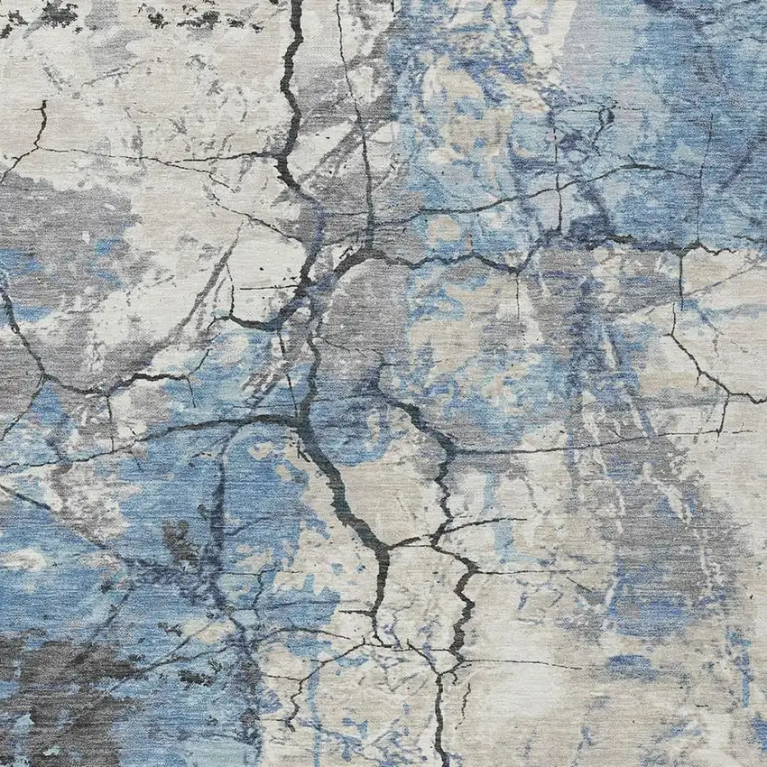 Denim Blue And Blue Abstract Washable Indoor Outdoor Area Rug Photo 2