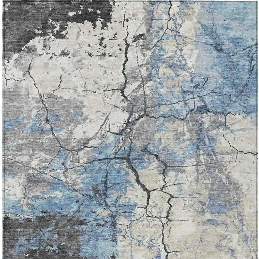 Denim Blue And Blue Abstract Washable Indoor Outdoor Area Rug Photo 3