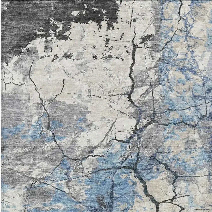 Denim Blue And Blue Abstract Washable Indoor Outdoor Area Rug Photo 2