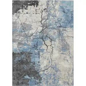 Photo of Denim Blue And Blue Abstract Washable Indoor Outdoor Area Rug