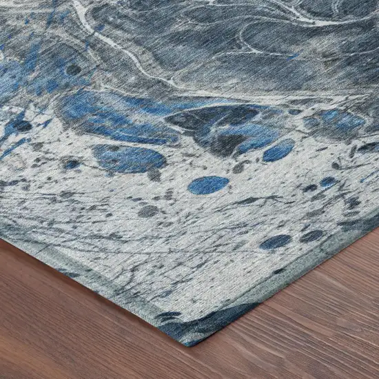 Denim Blue And Blue Abstract Washable Indoor Outdoor Area Rug Photo 5