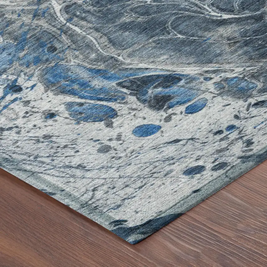 Denim Blue And Blue Abstract Washable Indoor Outdoor Area Rug Photo 5