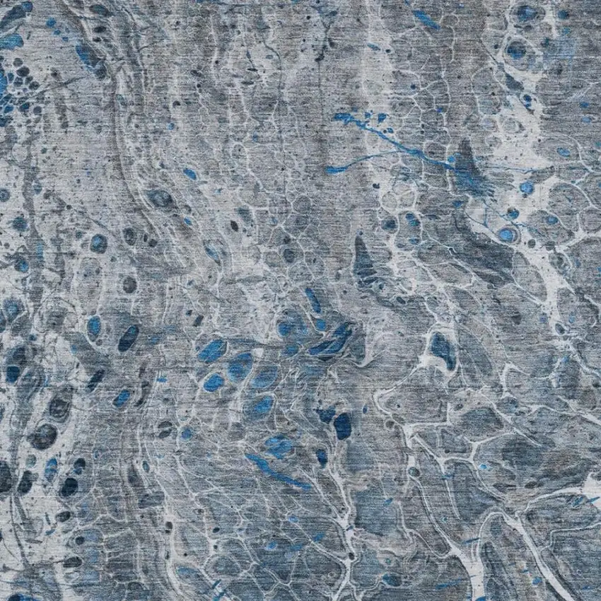 Denim Blue And Blue Abstract Washable Indoor Outdoor Area Rug Photo 3