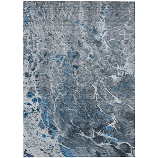 Denim Blue And Blue Abstract Washable Indoor Outdoor Area Rug Photo 2