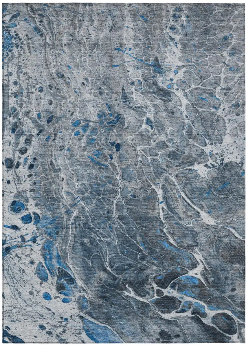 Denim Blue And Blue Abstract Washable Indoor Outdoor Area Rug Photo 2