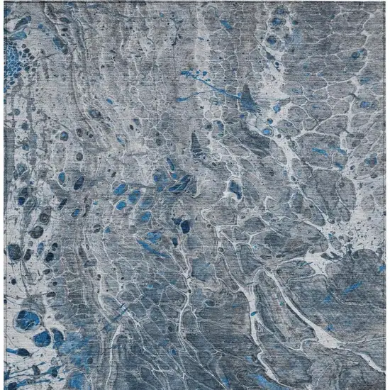 Denim Blue And Blue Abstract Washable Indoor Outdoor Area Rug Photo 4