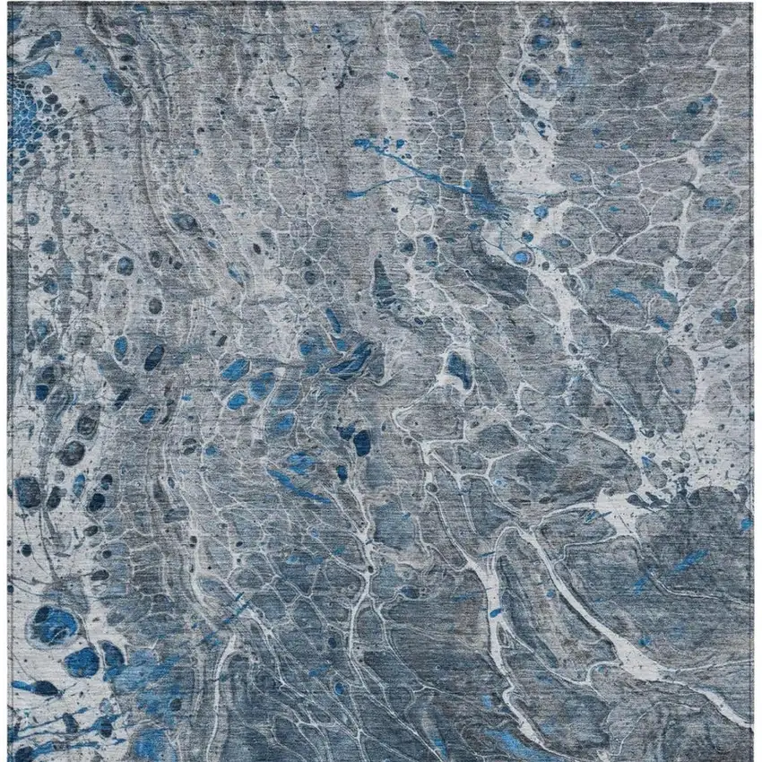 Denim Blue And Blue Abstract Washable Indoor Outdoor Area Rug Photo 4