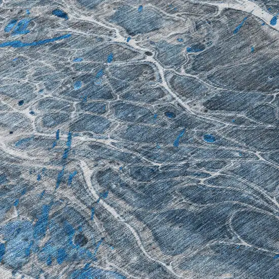 Denim Blue And Blue Abstract Washable Indoor Outdoor Area Rug Photo 6