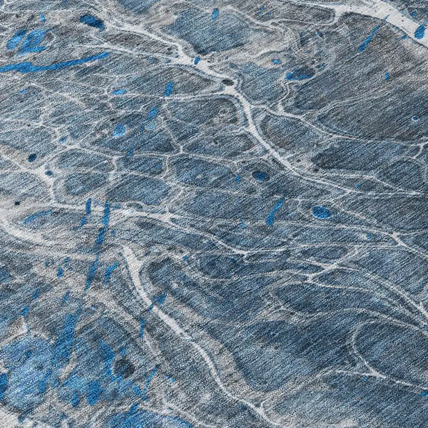 Denim Blue And Blue Abstract Washable Indoor Outdoor Area Rug Photo 6
