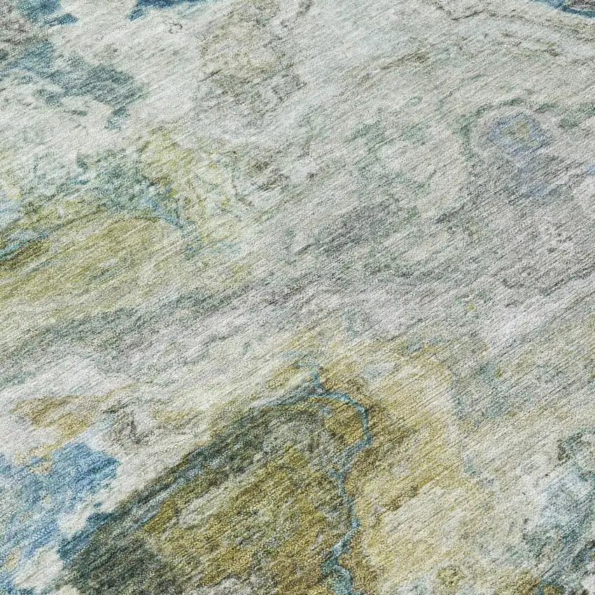 Denim Blue And Blue Abstract Washable Indoor Outdoor Area Rug Photo 4
