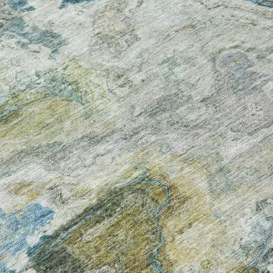 Denim Blue And Blue Abstract Washable Indoor Outdoor Area Rug Photo 4
