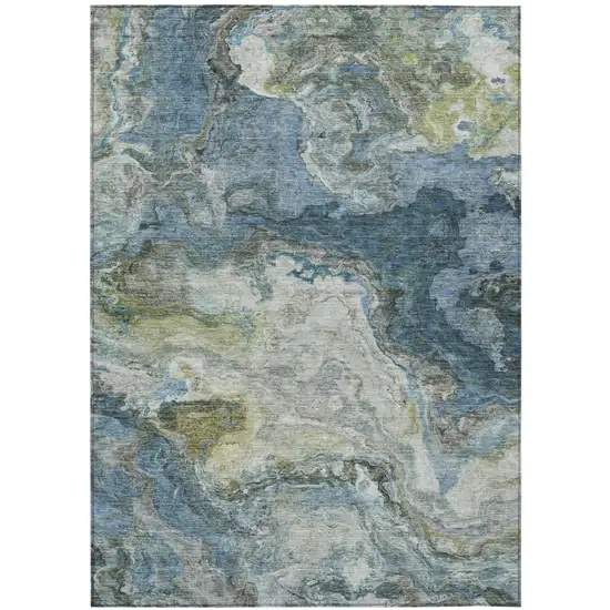 Denim Blue And Blue Abstract Washable Indoor Outdoor Area Rug Photo 2