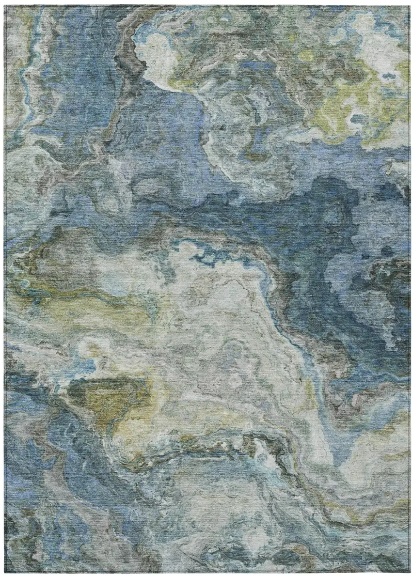 Denim Blue And Blue Abstract Washable Indoor Outdoor Area Rug Photo 2