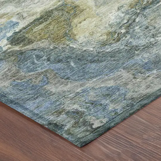 Denim Blue And Blue Abstract Washable Indoor Outdoor Area Rug Photo 3