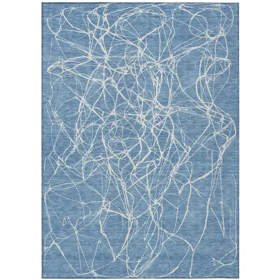 Denim Blue And Blue Abstract Washable Indoor Outdoor Area Rug Photo 2