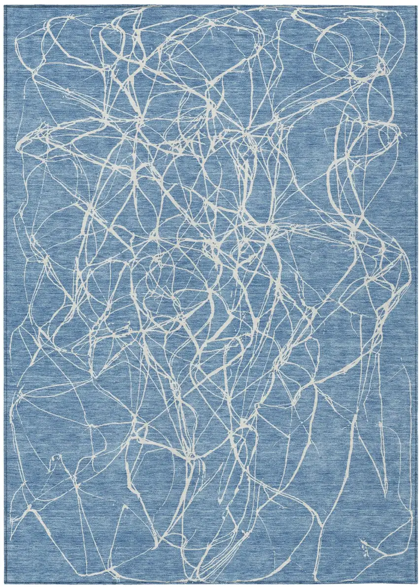 Denim Blue And Blue Abstract Washable Indoor Outdoor Area Rug Photo 2
