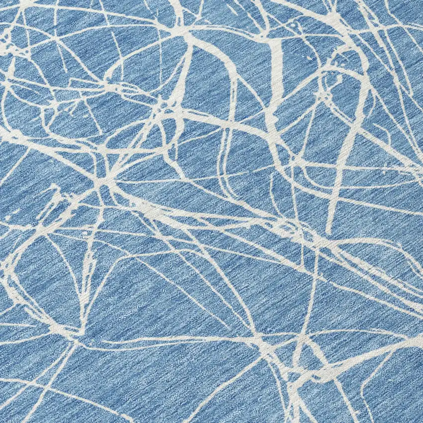 Denim Blue And Blue Abstract Washable Indoor Outdoor Area Rug Photo 4