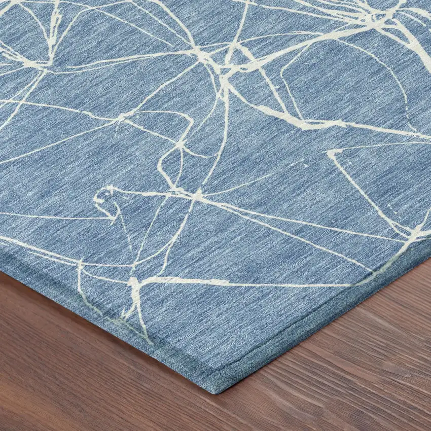 Denim Blue And Blue Abstract Washable Indoor Outdoor Area Rug Photo 3