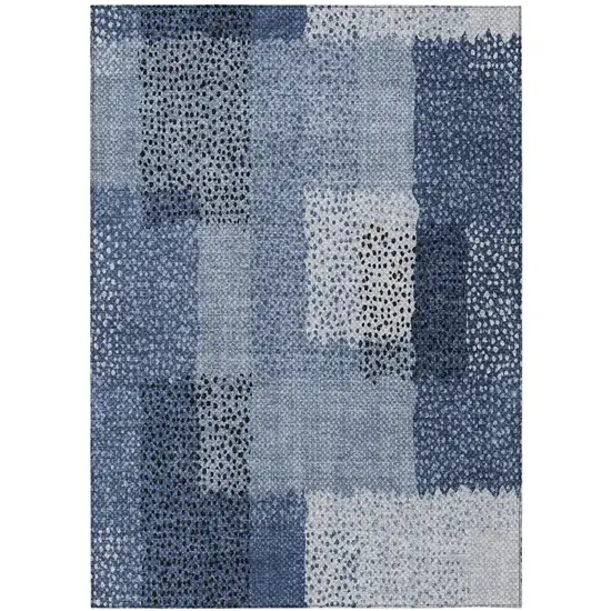 Denim Blue And Blue Abstract Washable Indoor Outdoor Area Rug Photo 3