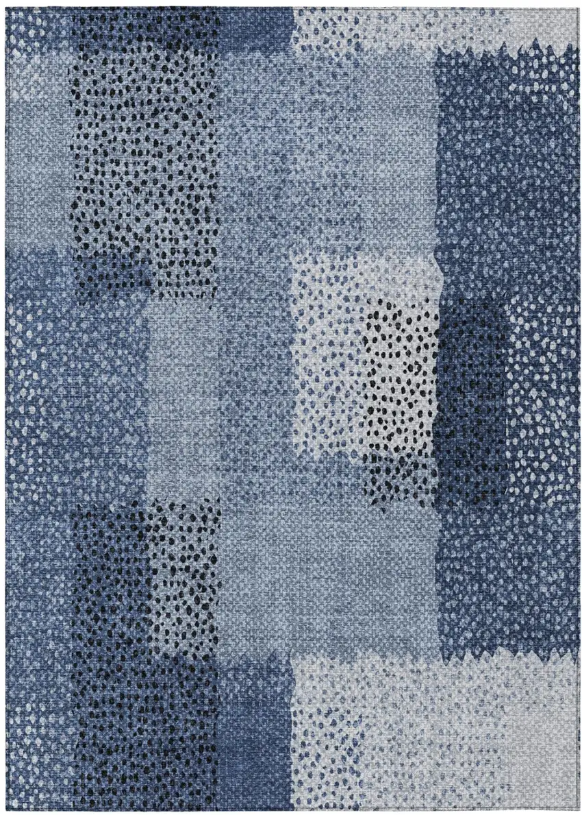 Denim Blue And Blue Abstract Washable Indoor Outdoor Area Rug Photo 3