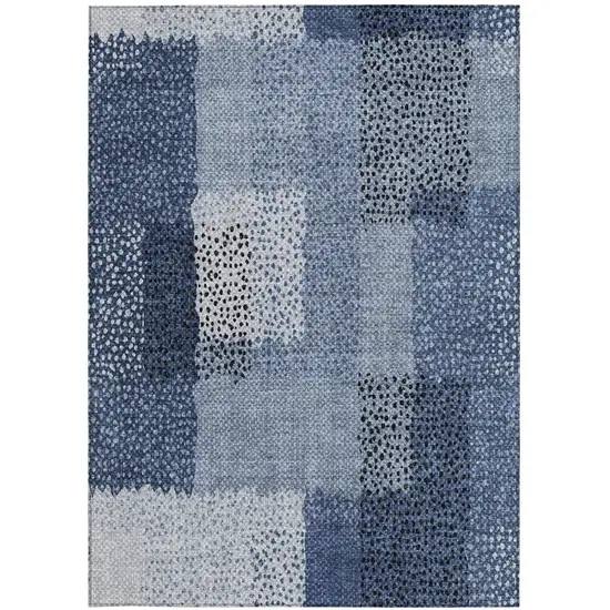 Denim Blue And Blue Abstract Washable Indoor Outdoor Area Rug Photo 2